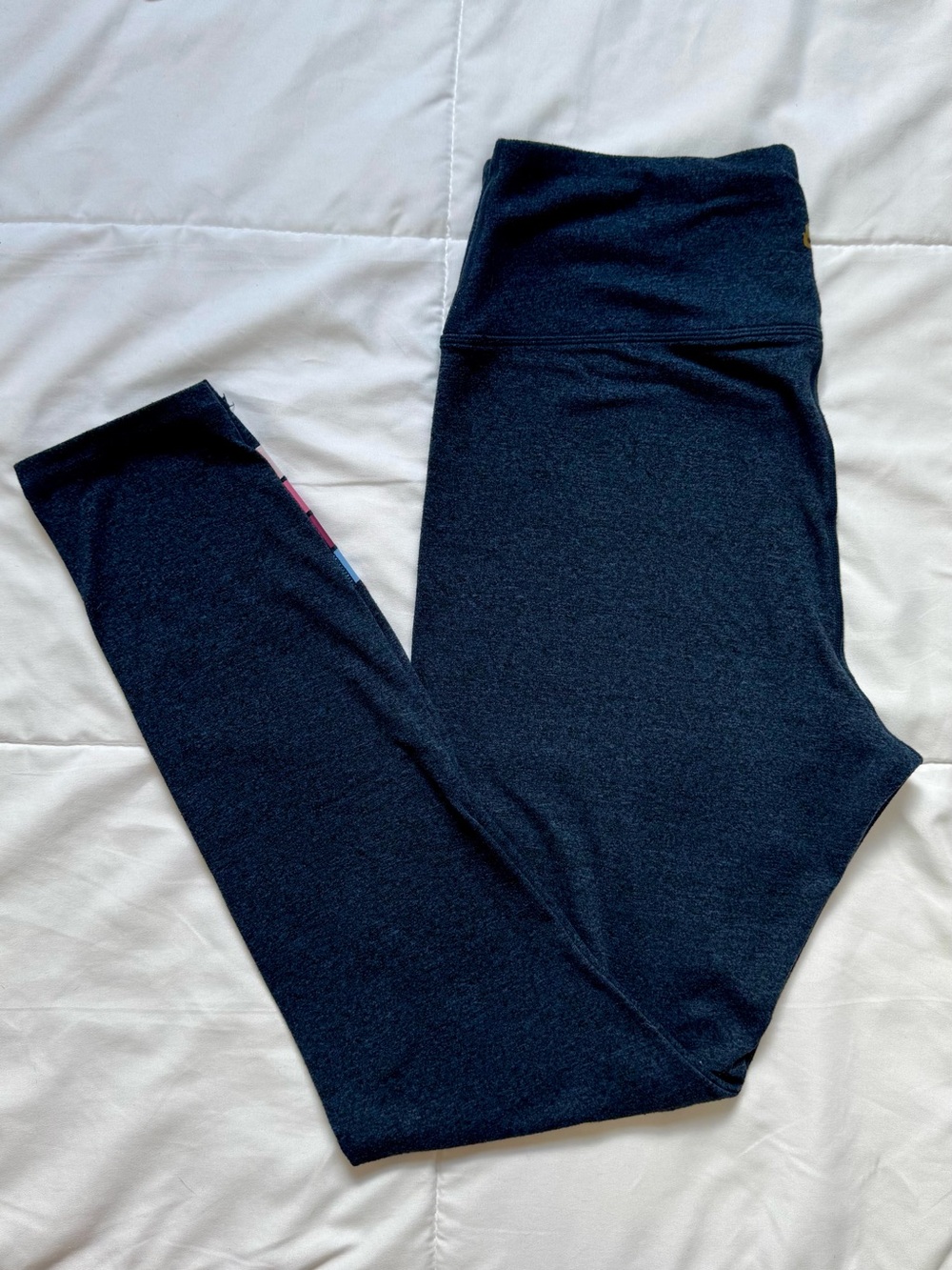 Spiritual Gangster Navy Leggings with Pink and Light Blue Stripe Detail - Picture 2 of 9
